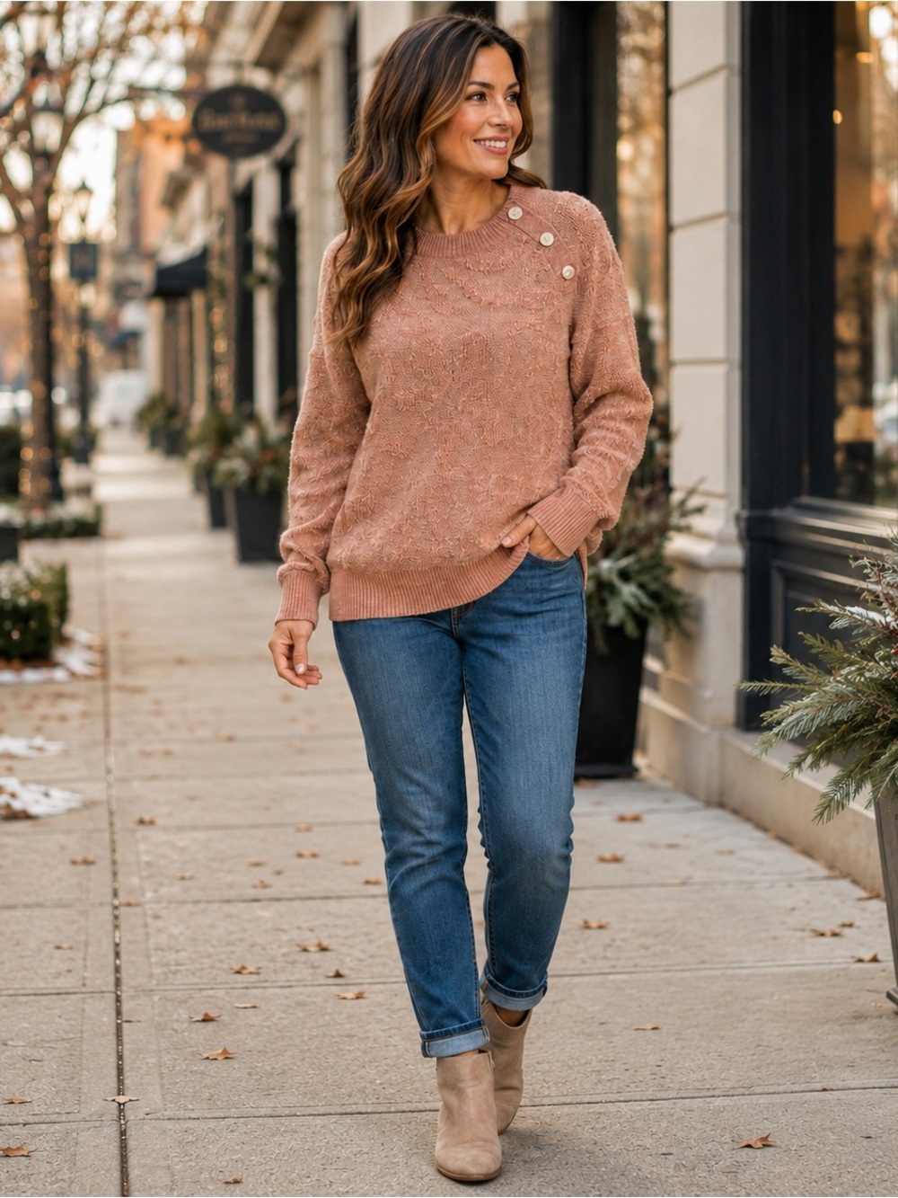 LC Lauren Conrad Metallic Textured Knit Sweater Rose Peach Size L NWT